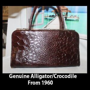 Vintage 60's Mar-Shal Genuine Alligator Crocodile Lock Closure Handbag Purse Bag
